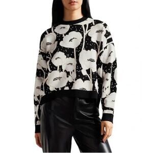Ted Baker Pipha Cropped Jacquard Sweater Black and White sz. 1 or US 4